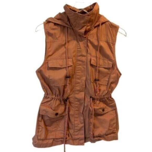 Love Tree | Dusty Rose Sleeveless Hooded Cargo Vest Jacket Size Medium - Picture 1 of 11
